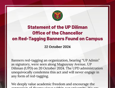 Statement of the UP Diliman Office of the Chancellor on a .